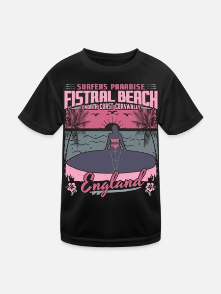 FISTRAL BEACH CORNWALL ENGLAND - SURFING GIRL - Kids Functional T-Shirt - black