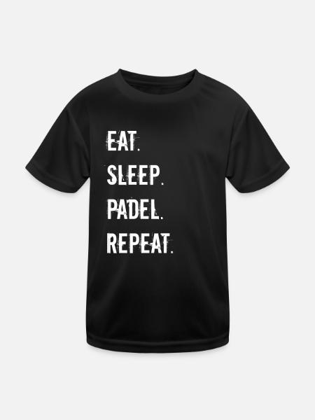 Padel Tennis - eat sleep padel repeat - Kinder Funktions-T-Shirt - Schwarz - Vorne
