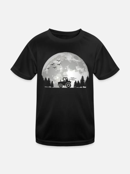 Tractor driver Tractor Tractor Farmer Moon - Kids Functional T-Shirt - black - Front