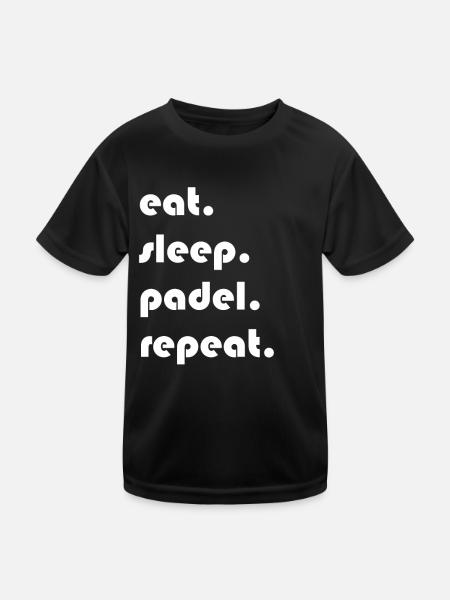 Padel Tennis - eat sleep padel repeat Design - Kinder Funktions-T-Shirt - Schwarz - Vorne