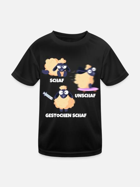 Schaf Unschaf Gestochen Schaf Wortspiel - Kinder Funktions-T-Shirt - Schwarz - Vorne