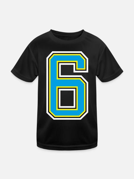 Number Number 6 In Blue - Kids Functional T-Shirt - black - Front
