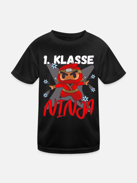 Einschulung Erstklässler 1. Klasse Schulkind Ninja - Kinder Funktions-T-Shirt - Schwarz - Vorne
