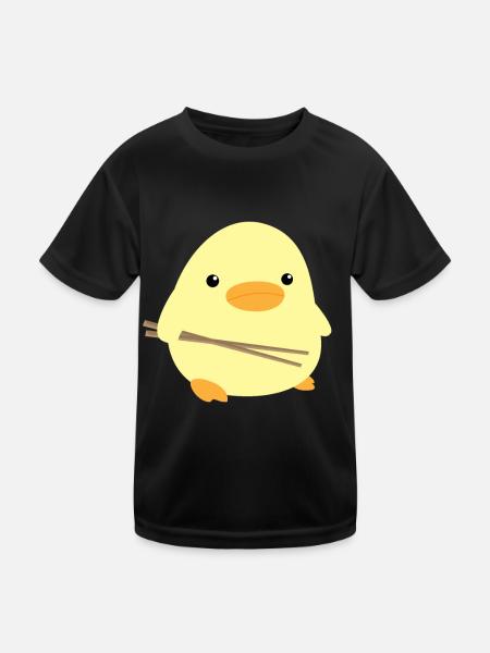 Duck with Chop Sticks - Duck with Chopstick Meme - Kids Functional T-Shirt - black - Front