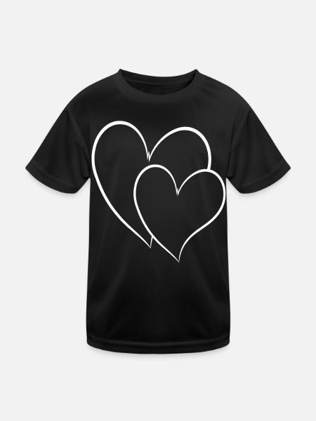 Doppel Herz Einfaches Design - Kinder Funktions-T-Shirt - Schwarz - Vorne