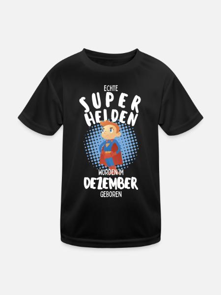Echte Superhelden wurden im Dezember geboren Junge - Kinder Funktions-T-Shirt - Schwarz - Vorne