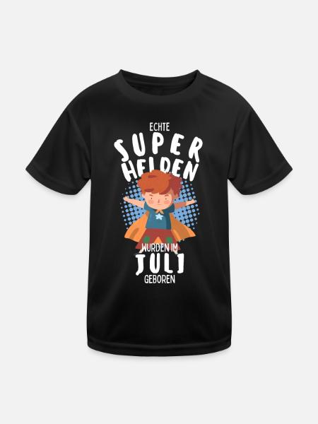 Echte Superhelden wurden im Juli geboren Junge - Kinder Funktions-T-Shirt - Schwarz - Vorne
