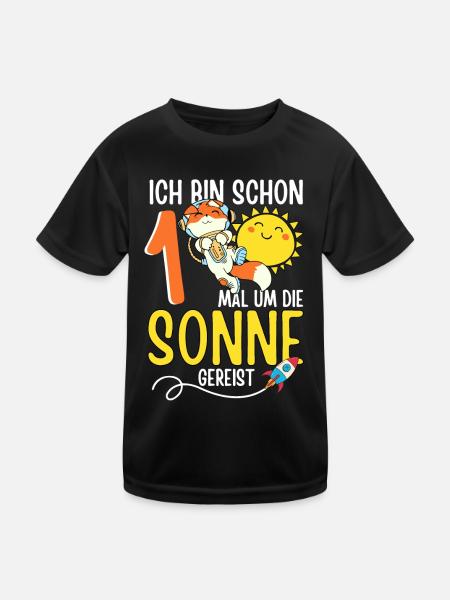 Süßer Fuchs Astronaut 1. Geburtstag Sonne Rakete - Kinder Funktions-T-Shirt - Schwarz - Vorne