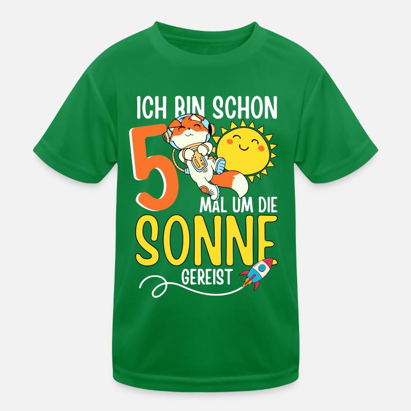 Süßer Fuchs Astronaut 5. Geburtstag Sonne Rakete Kinder Funktions-T-Shirt