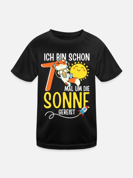 Süßer Fuchs Astronaut 7. Geburtstag Sonne Rakete - Kinder Funktions-T-Shirt - Schwarz - Vorne