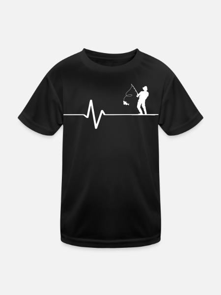 Heartbeat line with hobby fisherman - Kids Functional T-Shirt - black - Front