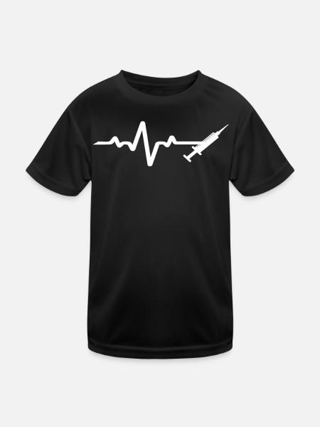 Conception de seringue blanche avec ligne ECG - T-shirt sport Enfant - noir - Devant