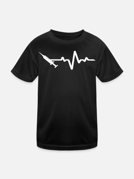 Ligne ECG avec seringue blanche - T-shirt sport Enfant - noir - Devant