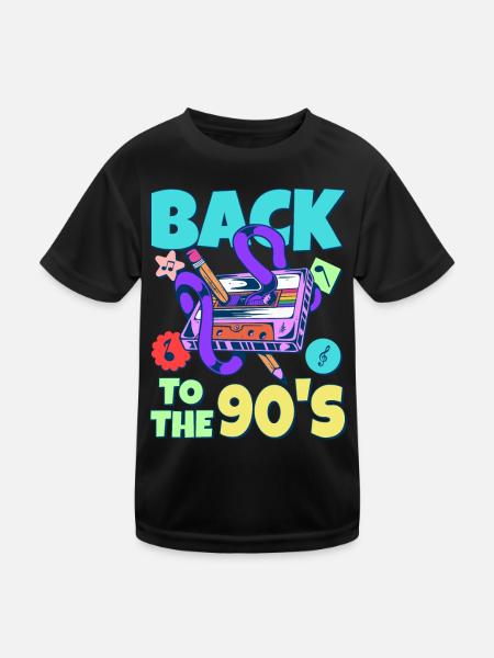90s Outfit Party 90s Theme Party Cassette - Kids Functional T-Shirt - black - Front