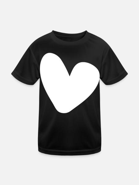 Weisses Herz Einfaches Design - Kinder Funktions-T-Shirt - Schwarz - Vorne