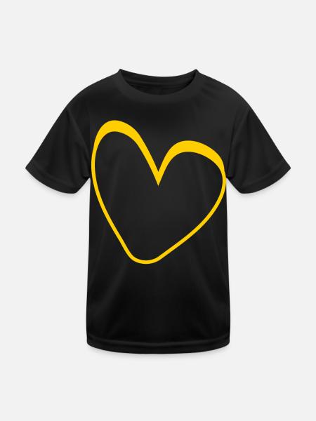 Gelbes Herz Simpel Design - Kinder Funktions-T-Shirt - Schwarz - Vorne