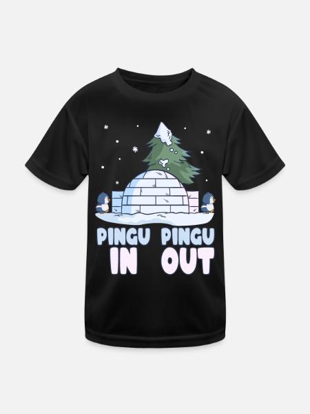 Penguin Pun Snow Winter Pengu-In Pengu-Out - Kids Functional T-Shirt - black - Front