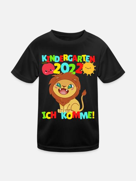 Kindergarten ich komme Löwe Kindergartenkind 2022 - Kinder Funktions-T-Shirt - Schwarz - Vorne