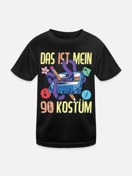 90er Jahre Outfit Party 90's Mottoparty Neunziger - Kinder Funktions-T-Shirt - Schwarz - Vorne