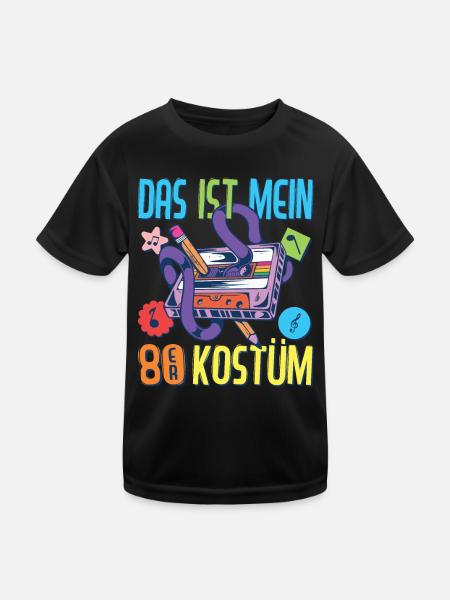 80er Jahre Outfit Party Kostüm Mottoparty 1980er - Kinder Funktions-T-Shirt - Schwarz - Vorne