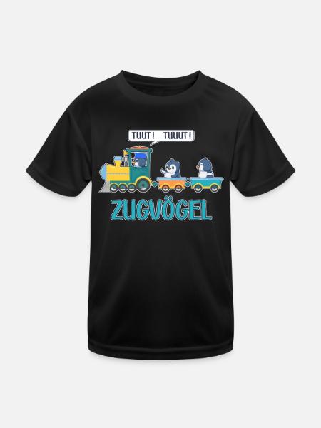 Pinguin Wortspiel Zugvögel Zug Lustiger Spruch - Kinder Funktions-T-Shirt - Schwarz - Vorne