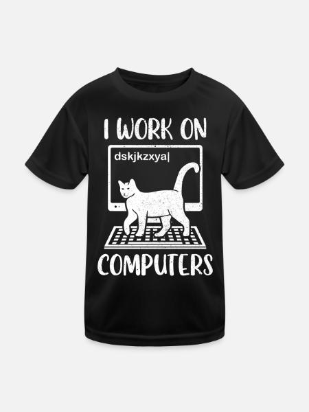 Katze Kätzchen Katzenmama I Work On Computers - Kinder Funktions-T-Shirt - Schwarz - Vorne