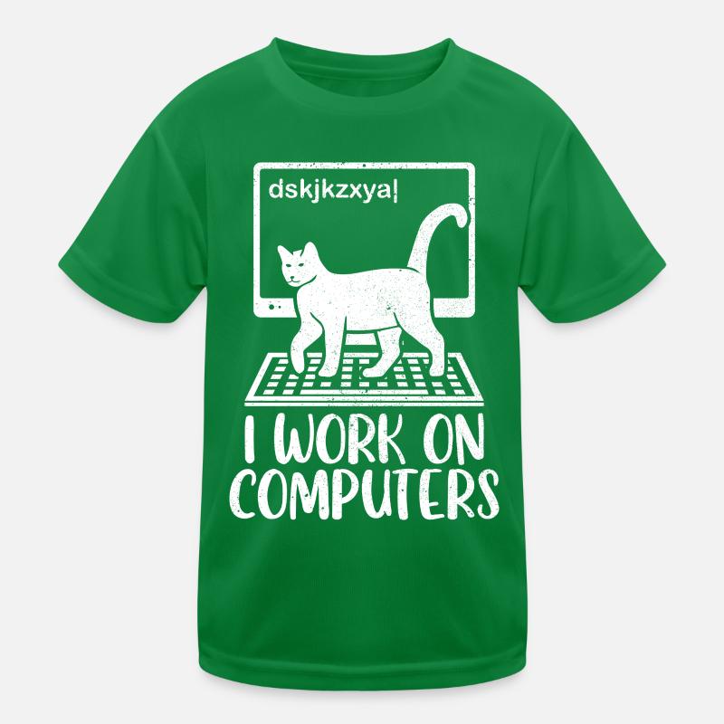 Cat Kitten Cat Owner I Work On Computers Kids Functional T-Shirt