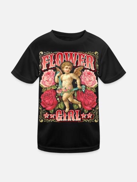 Angel putto with vintage roses, nostalgia scrapbook - Kids Functional T-Shirt - black - Front