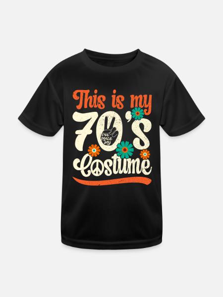 70s 1970s Seventies Party Outfit Costume - Kids Functional T-Shirt - black - Front