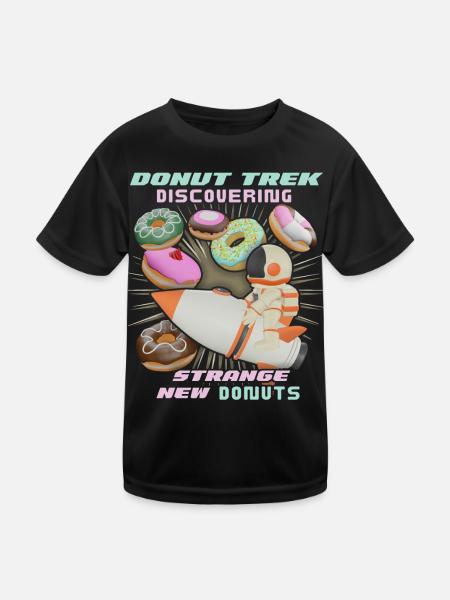 Donut-Trek, Donuts im Weltall, lustiger-Astronaut - Kinder Funktions-T-Shirt - Schwarz - Vorne