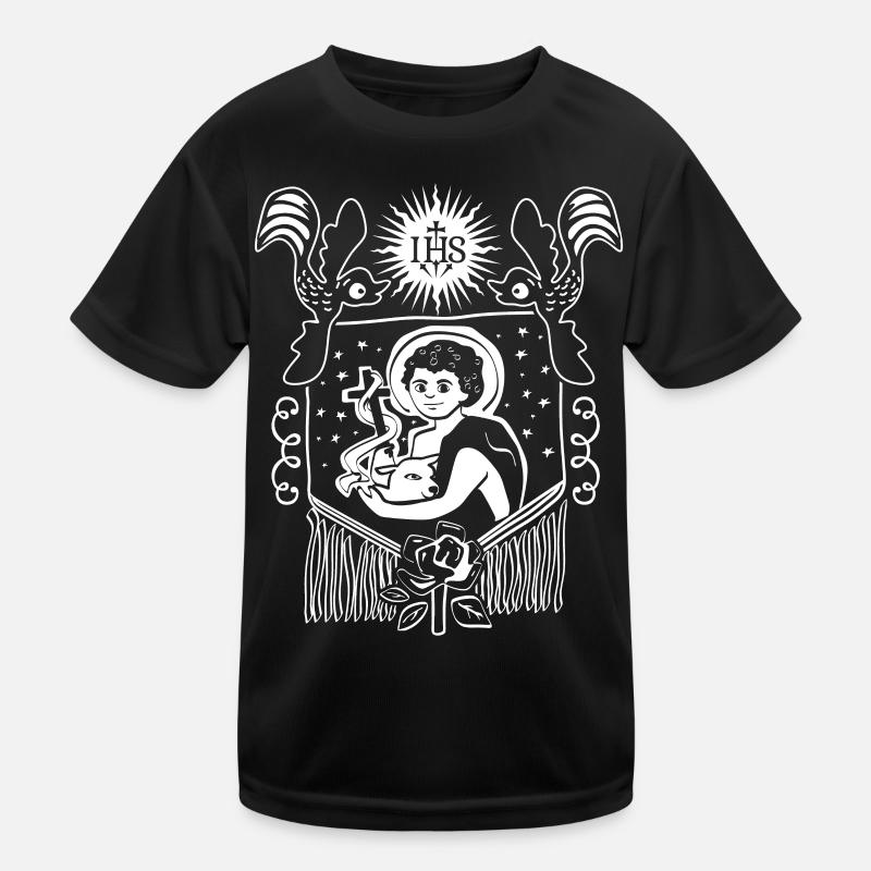 Jesus Christ, folk art, IHS, Jesus-with-sheep Kids Functional T-Shirt
