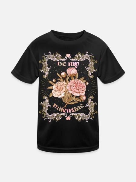 Be-My-Valentine, Pivoine, Saint-Valentin - T-shirt sport Enfant - noir - Devant