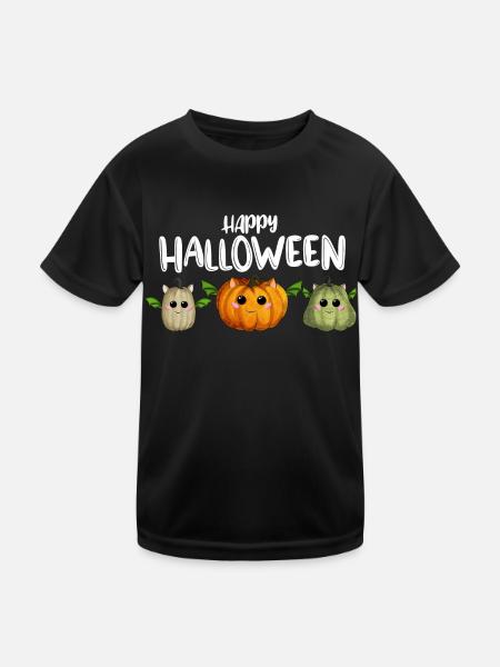 Happy Halloween Kürbisse weiß - Kinder Funktions-T-Shirt - Schwarz - Vorne