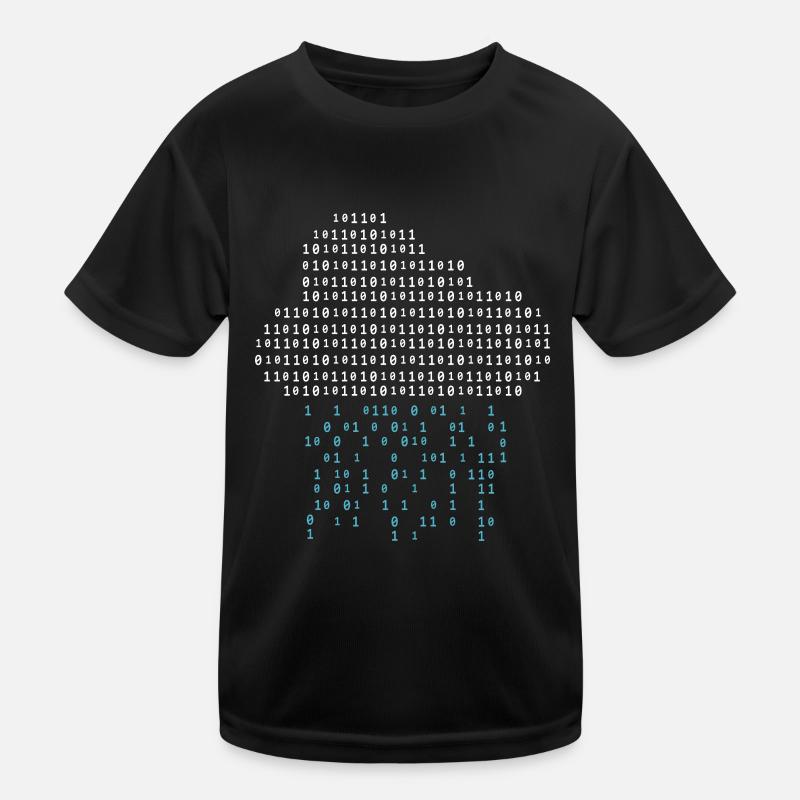 Programmierer - binary code cloud rain - Kinder Funktions-T-Shirt - Schwarz