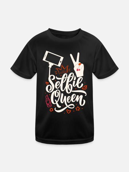 Selfie queen, funny saying, calligraphy - Kids Functional T-Shirt - black - Front