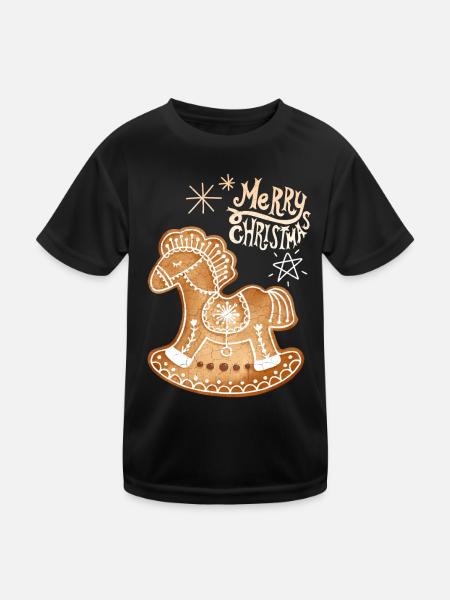 Gingerbread Horse gingerbread-horse Christmas - Kids Functional T-Shirt - black - Front