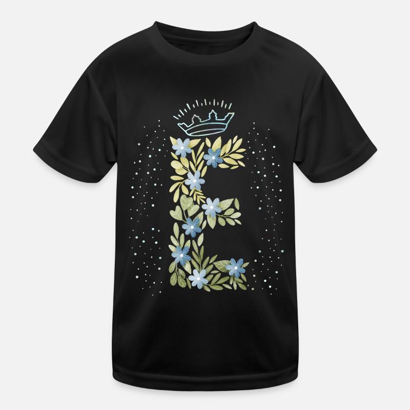 Monogram letter E with crown, floral ornament Kids Functional T-Shirt