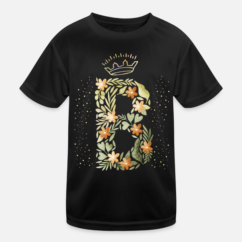 Monogram letter B with crown, floral ornament Kids Functional T-Shirt
