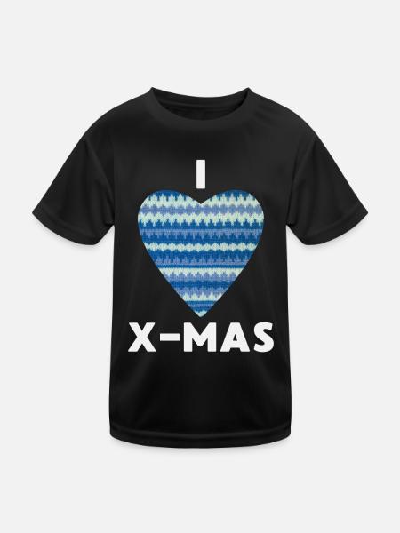 I Love X-Mas Christmas Knitted Heart - Kids Functional T-Shirt - black - Front