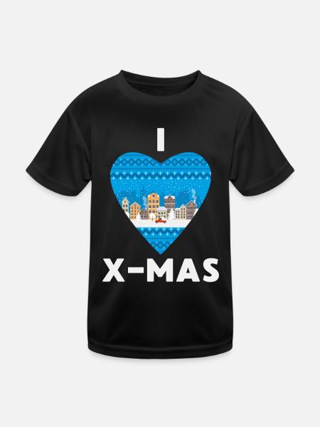 I Love X-Mas Christmas Knitted Heart - Kids Functional T-Shirt - black - Front