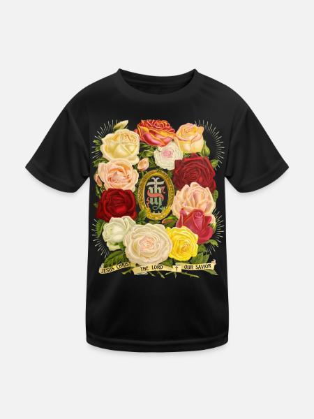IHS Jesus Jesus Christus vintage-Rosenmotiv Spruch - Kinder Funktions-T-Shirt - Schwarz - Vorne