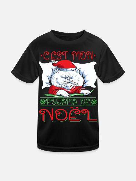 C'est Mon Pyjama De Noël Chat Mignon - T-shirt sport Enfant - noir - Devant