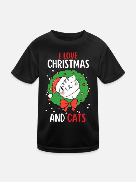 J’aime Noël et Chats Chat Noël - T-shirt sport Enfant - noir - Devant