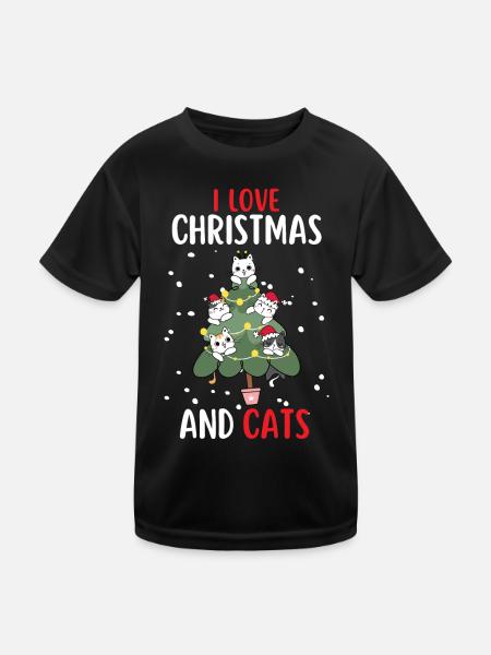 J’aime Noël et Chats Chat Noël - T-shirt sport Enfant - noir - Devant