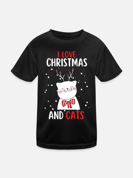 J’aime Noël et Chats Chat Noël - T-shirt sport Enfant - noir - Devant
