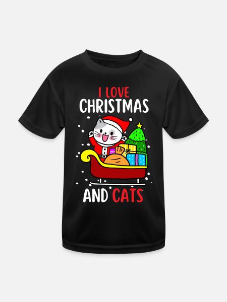 I Love Christmas and Cats Cat Christmas - Kids Functional T-Shirt - black - Front