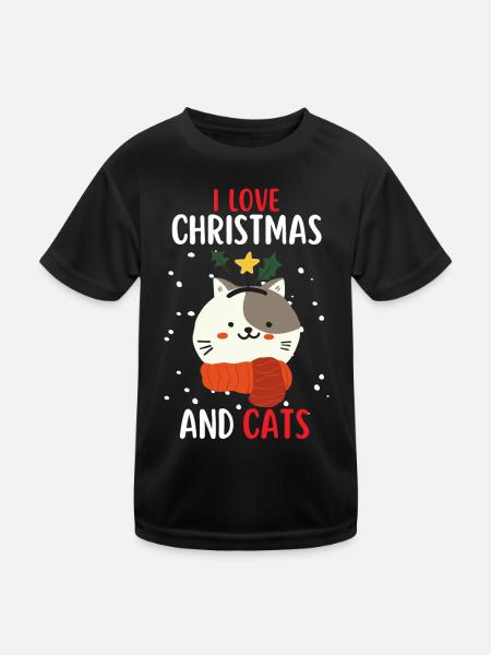 J’aime Noël et Chats Chat Noël - T-shirt sport Enfant - noir - Devant