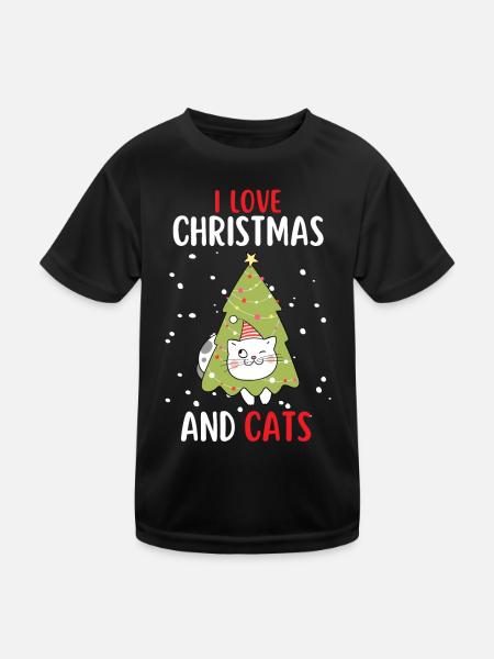 J’aime Noël et Chats Chat Noël - T-shirt sport Enfant - noir - Devant