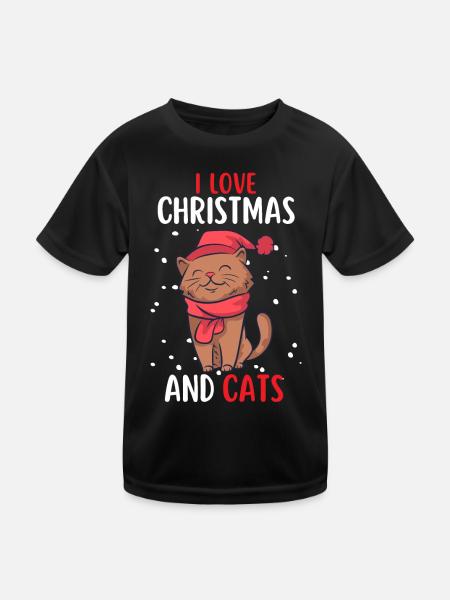 J’aime Noël et Chats Chat Noël - T-shirt sport Enfant - noir - Devant