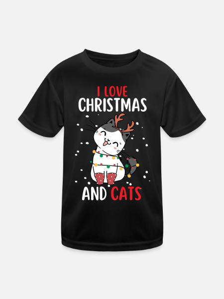 I Love Christmas and Cats Cat Christmas - Kids Functional T-Shirt - black - Front